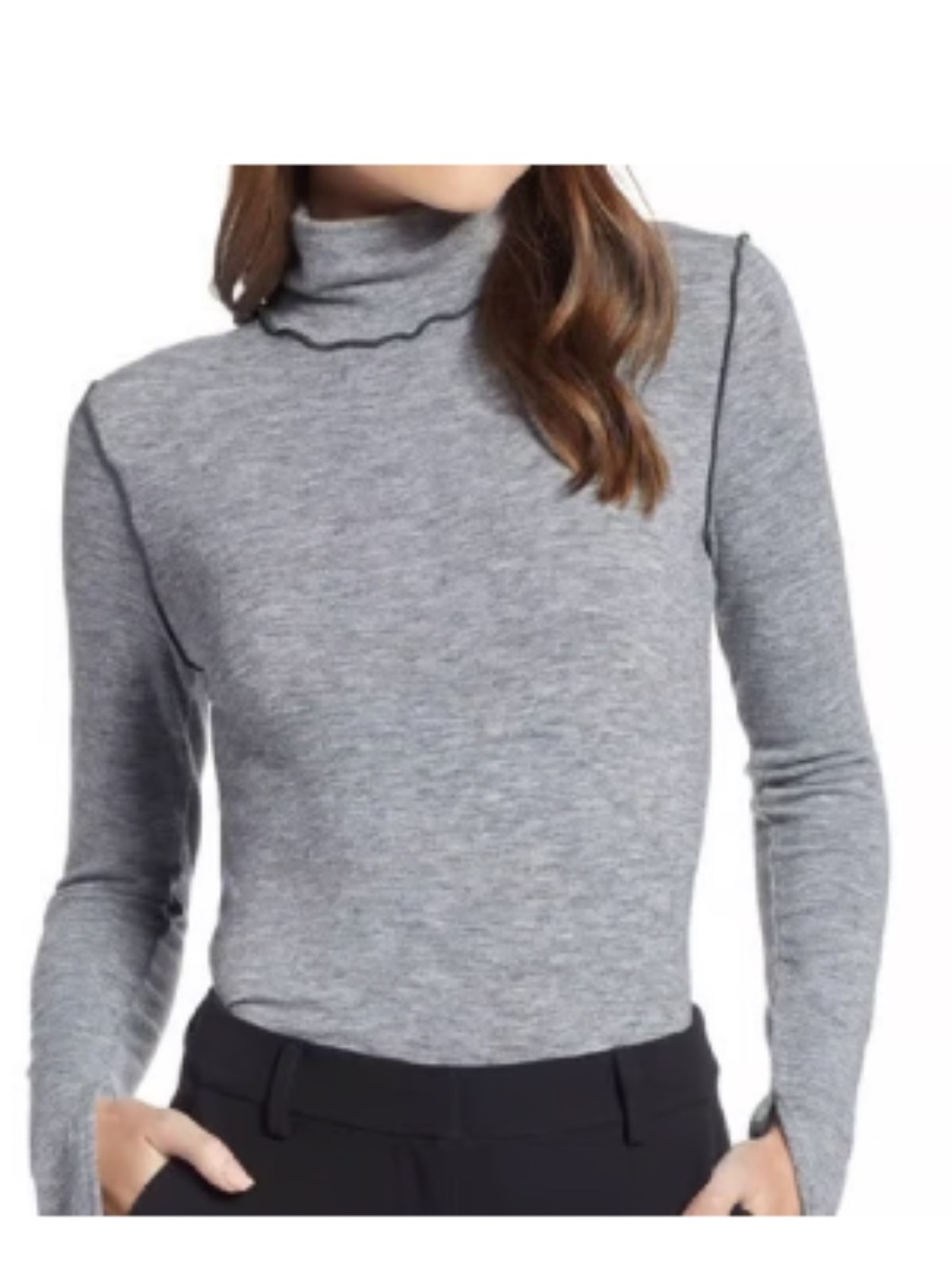 Something Navy contrast stitch mock neck